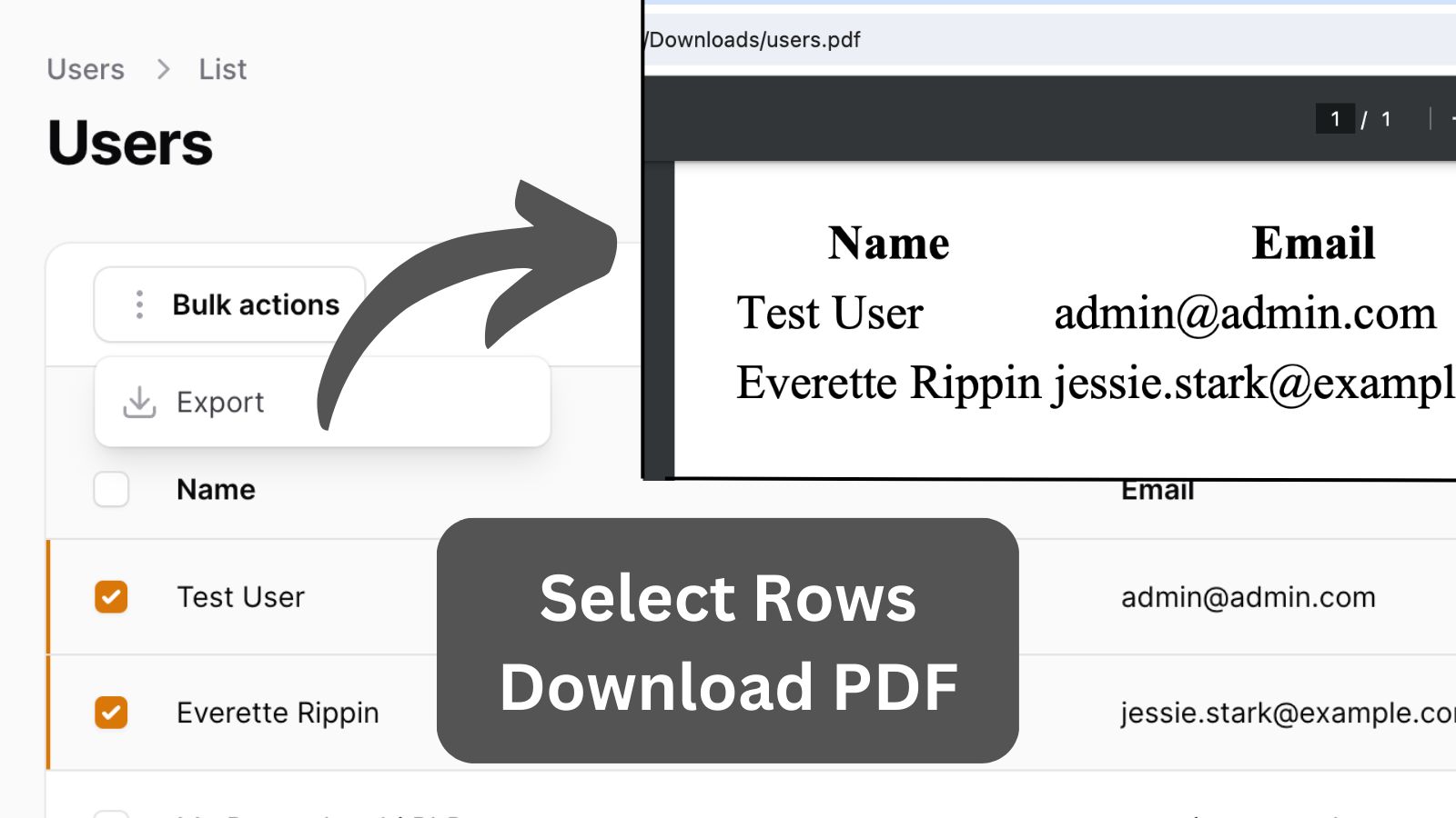 Table BulkActions: Download PDF From Selected Rows