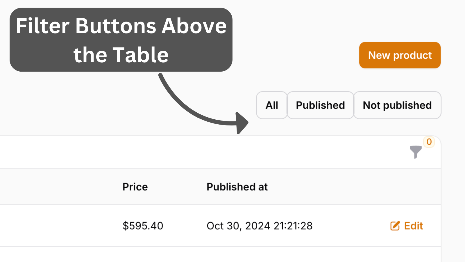 Table: Common Filters as Buttons Above Table