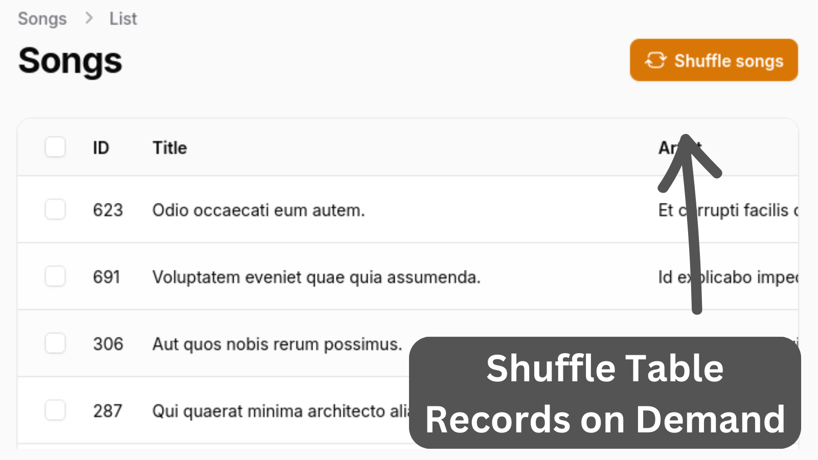 Filament Table in Random Order: Shuffle the Song List