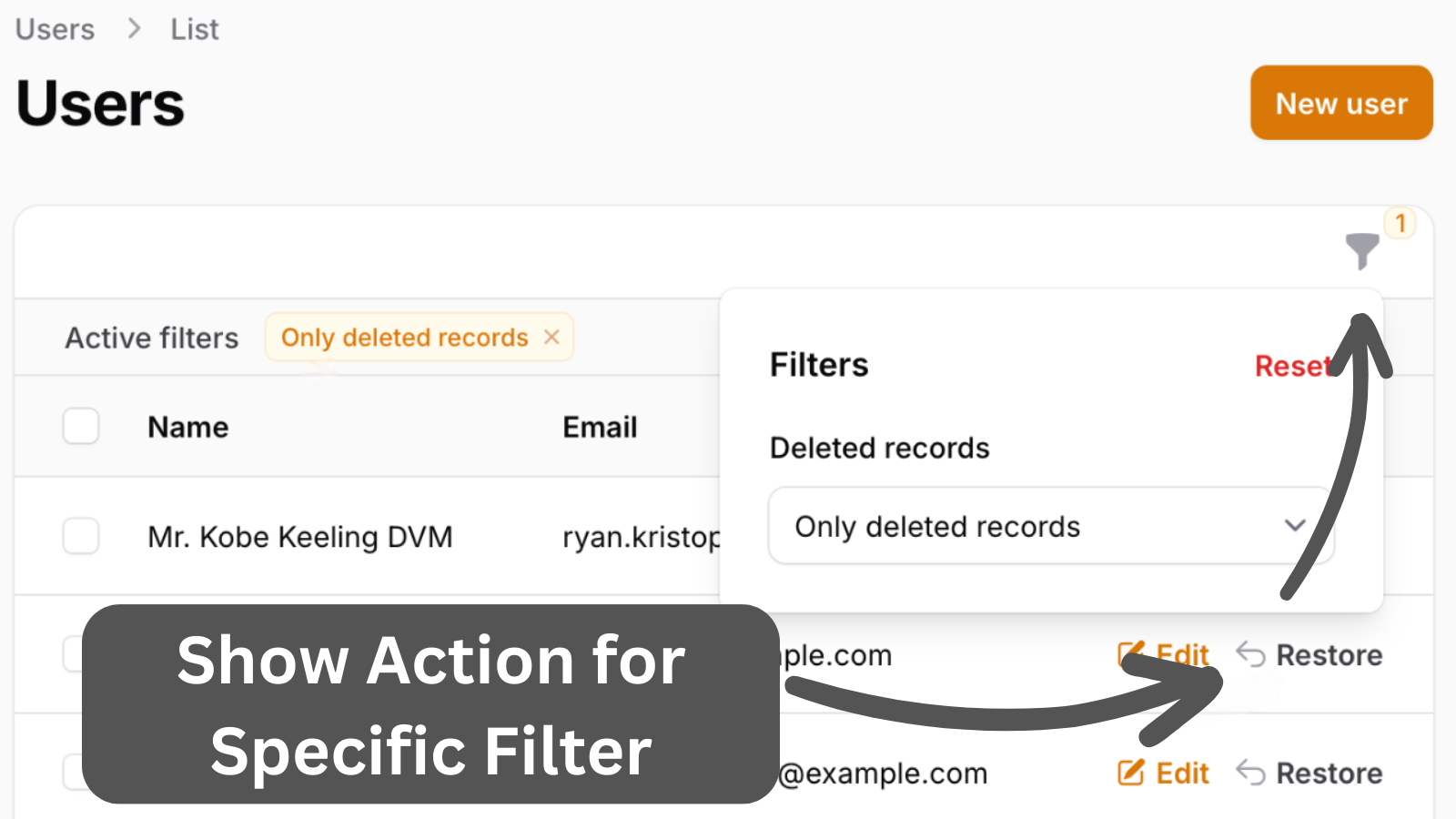 Show Table Action Only When Filter is Applied