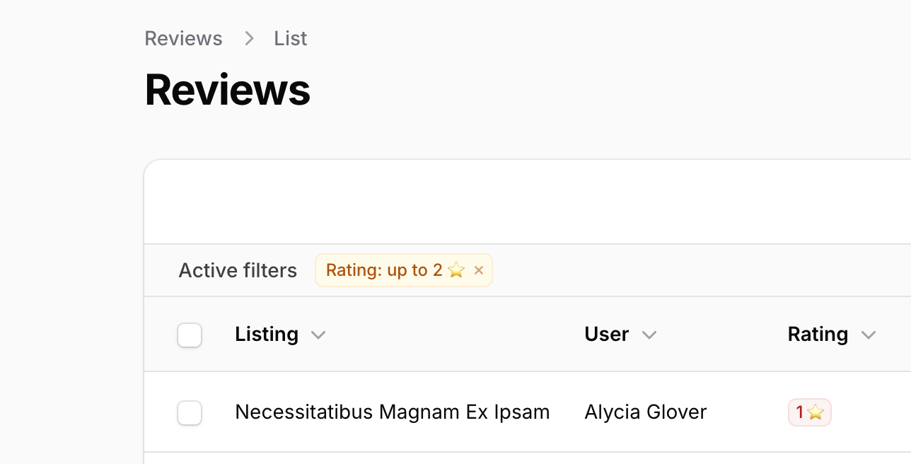 Star rating range filter (min/max) in Filament Tables