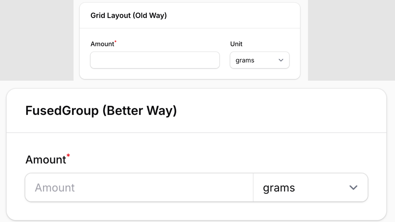 Filament: Input with a Measurement Unit Dropdown (FusedGroup)