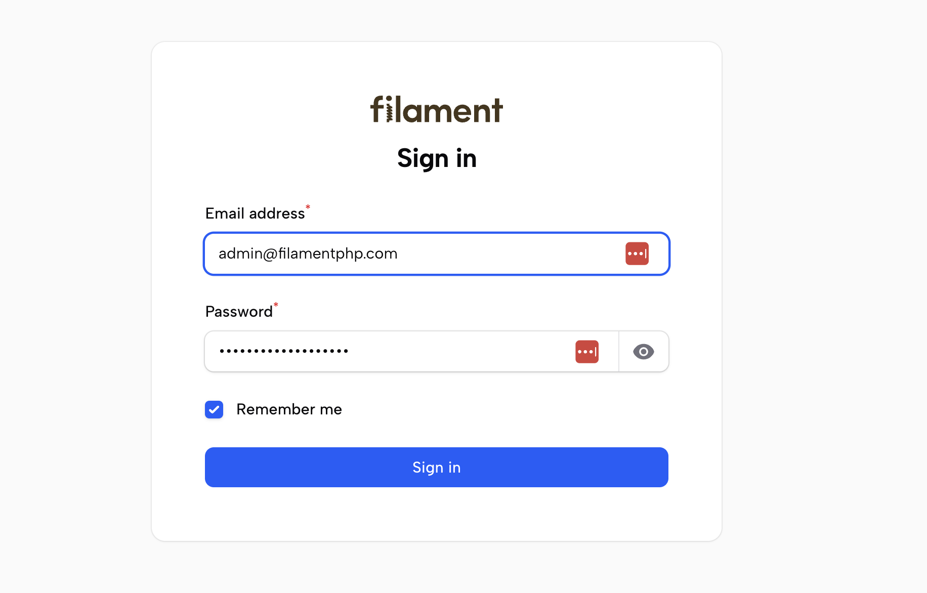 Filament: Demo Credentials on Login Page with Autofill