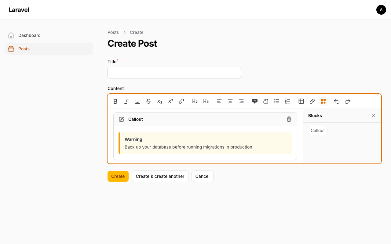 Filament RichEditor: Add Custom Blocks That Editors Can Drag Into Content