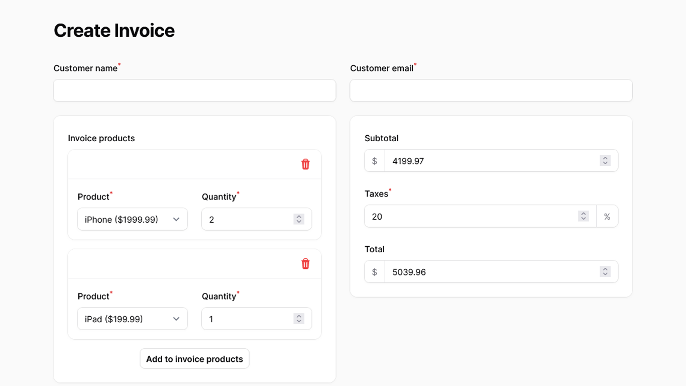 invoice-editor-with-items-filament-examples